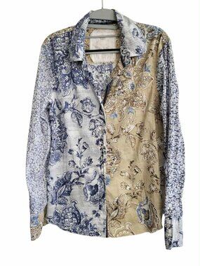 Cino Blouse Women's Button Up Shirt M 100% Cotton Floral Patchwork Boho